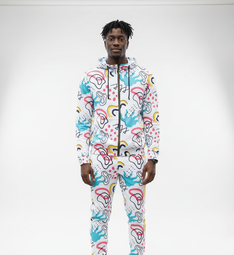 Men's All-Over Print Full-Zip Hoodie Set