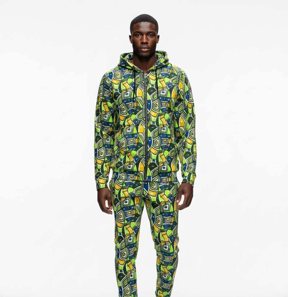 Men's All-Over Print Full-Zip Hoodie Set
