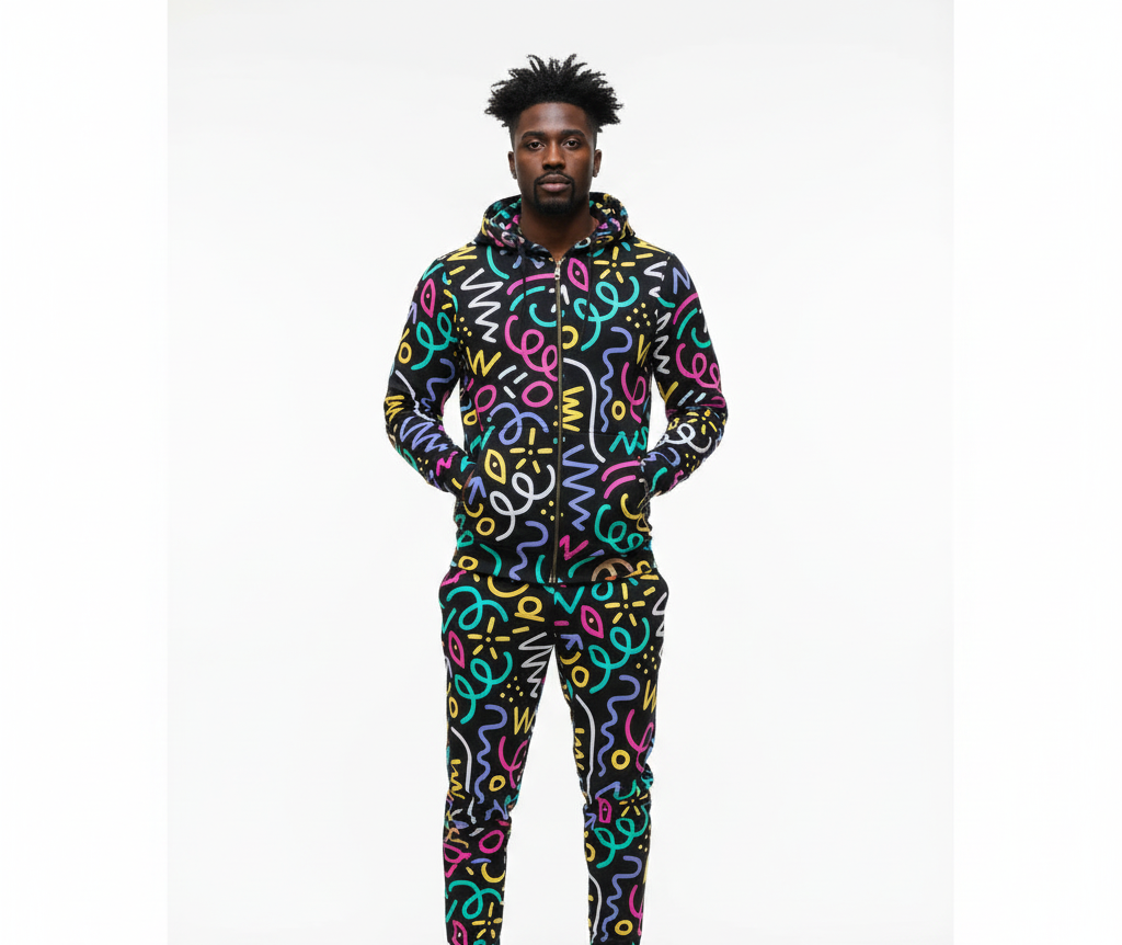 Men's All-Over Print Full-Zip Hoodie Set