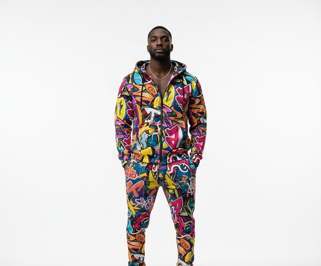 Men's All-Over Print Full-Zip Hoodie Set