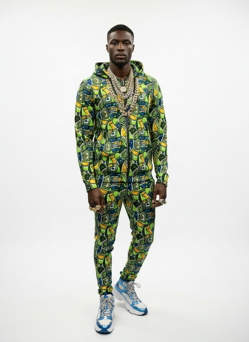 Men's All-Over Print Full-Zip Hoodie Set
