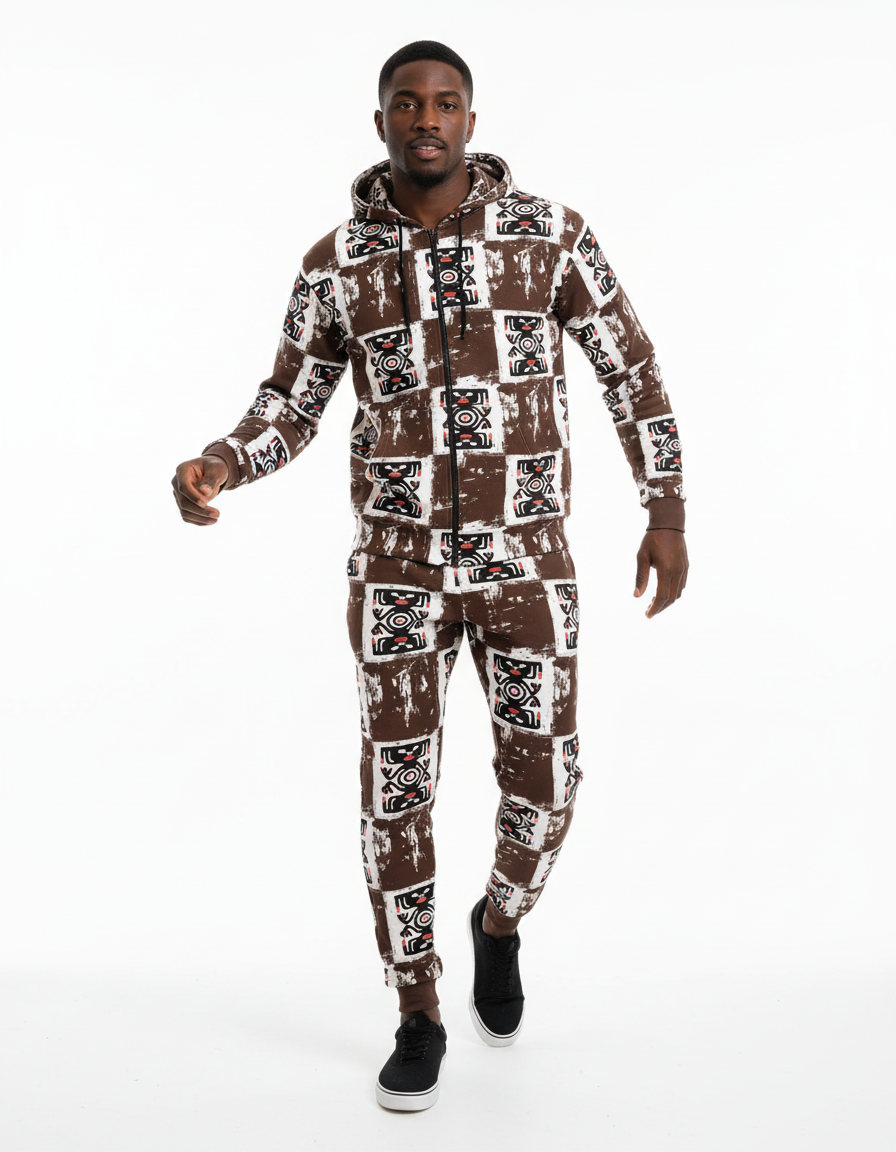 Men's All-Over Print Full-Zip Hoodie Set