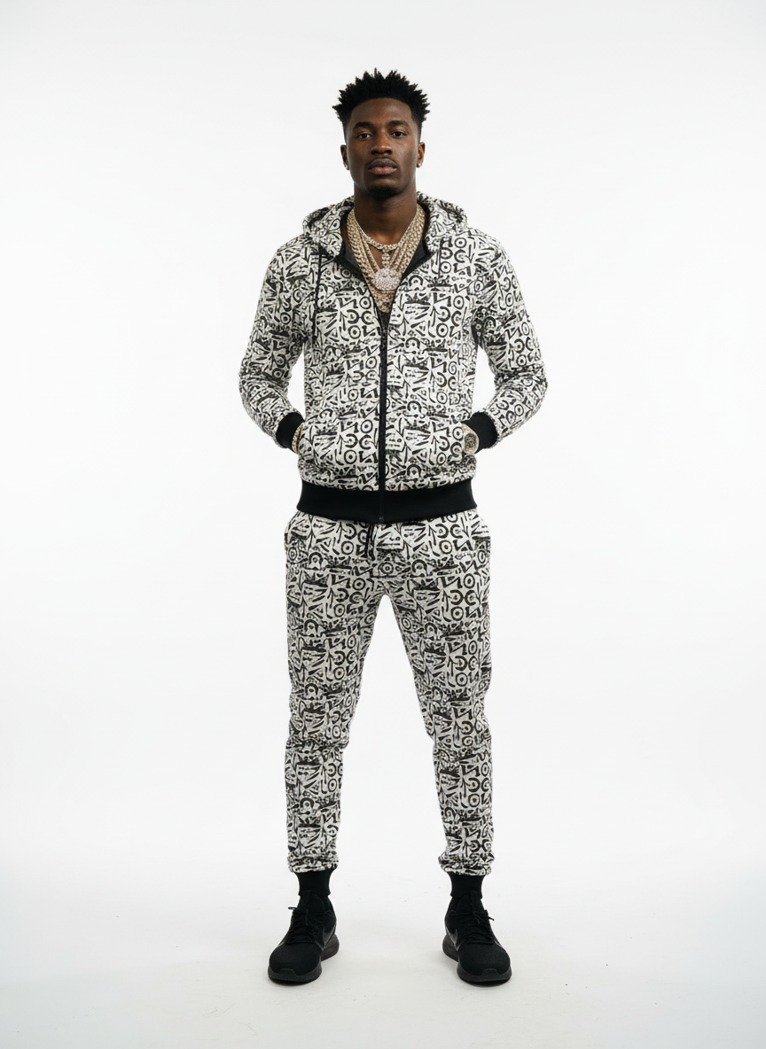 Men's All-Over Print Full-Zip Hoodie Set